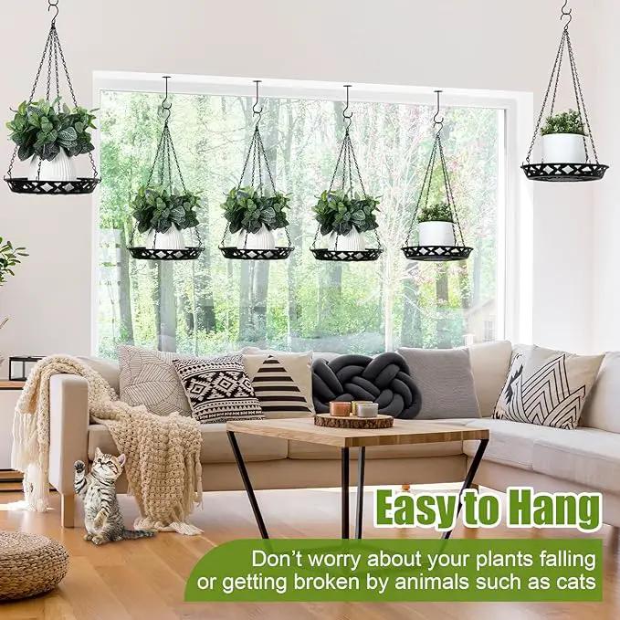 Enhon 3 Pack Plant Hanger, 12 Inch Metal Hanging Planter for Indoor Outdoor Plants, Classy Glossy Black Decorative Hanging Plant Shelf for Window Wall Ceiling Home Decor by GreenHaven Gardens