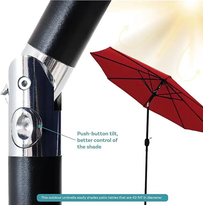 Sunnydaze Outdoor Patio Umbrella - Polyester Table Market Umbrella with Push-Button Tilt and Crank - 8 Sturdy Ribs - Red - 9ft by GreenHaven Gardens