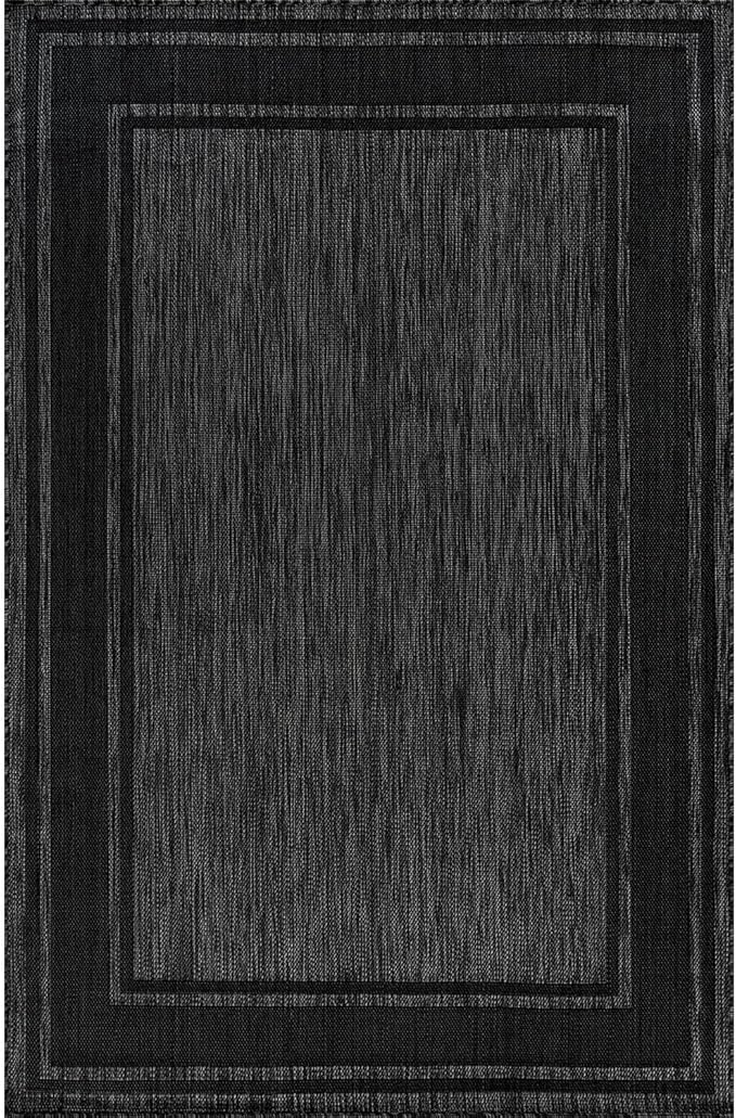 Beverly Rug Outdoor Rug 8x10 Modern Bordered Area Rugs for Indoor and Outdoor Patio Deck Porch Garden Waterproof Weather Sun Resistant Washable Outside Carpet (8 x 10 Black) by GreenHaven Gardens