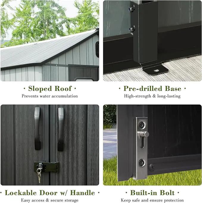 Domi 8x6FT Outdoor Resin Storage Shed with Transparent Windows & Louvered Vents, Plastic Tool Shed with Double Lockable Doors & Gable Roof, Outside Garden Shed for Backyard, Patio, Lawn, Grey by GreenHaven Gardens