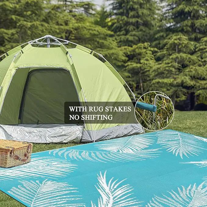 Pauwer Waterproof Outdoor Rug 9x12, Reversible Plastic Straw Patio Camping Rug, Indoor Outdoor RV Mat Carpet for Deck, Camper, Porch, Balcony, Backyard, Picnic, Leaf Teal by GreenHaven Gardens