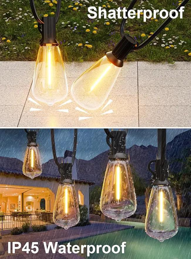 Gpatio 30ft Waterproof Patio Lights With 16 Dimmable Hanging Lights Globe ST38 Bulbs, 2700k Shatterproof Connectable For Backyard Gazebo Porch Garden Commercial Outside Decor by GreenHaven Gardens