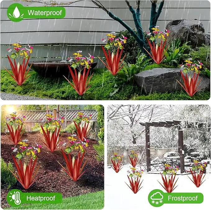 Garden Outdoor Butterfly Enlarge Thickened Wind Resistant Metal Agave Garden Art Metal Plant Country Sculpture Statue Decorations Ornaments Artificial Waterproof Butterflies(red 2pcs) by GreenHaven Gardens