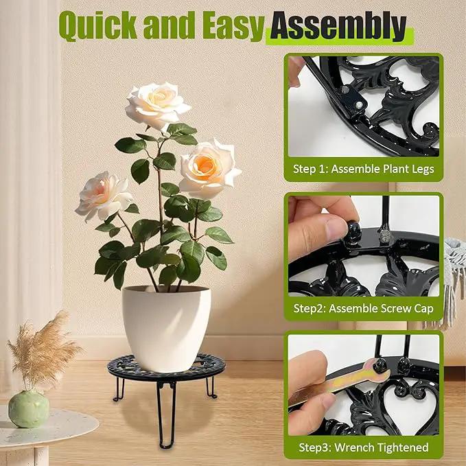 3 Pack Metal Plant Stand Indoor Outdoor, Heavy Duty Flower Pot Stands for Multiple Plants, Black Iron Plant Holder for Planters, Round Plant Shelf for Patio Garden Balcony Living Room by GreenHaven Gardens
