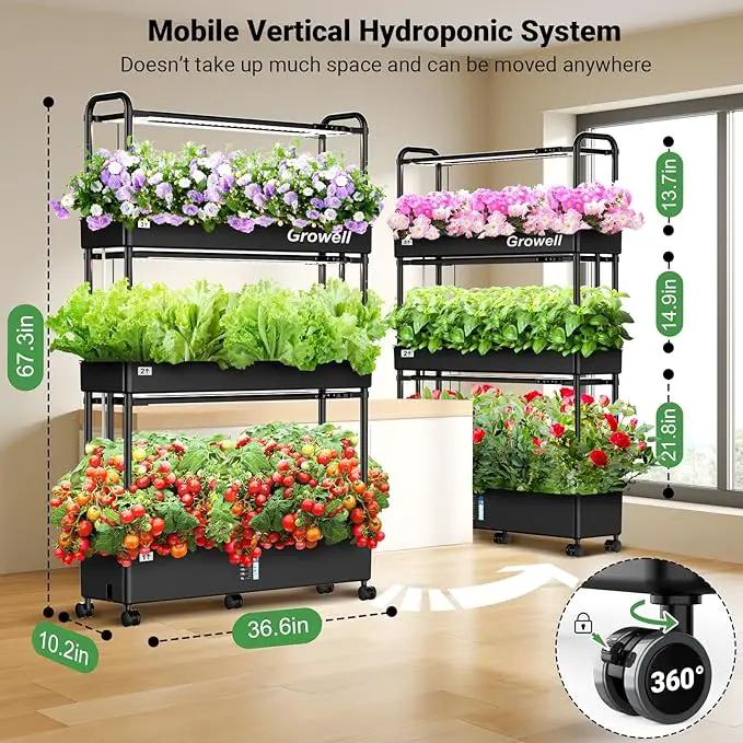Growell Large Hydroponics Growing System Kit, 90 Pods Vertical Hydroponic Garden with 2 Light Modes Grow Light, Auto Circulating Water System, 40L Indoor Gardening System for Herb Vegetable Fruit by GreenHaven Gardens