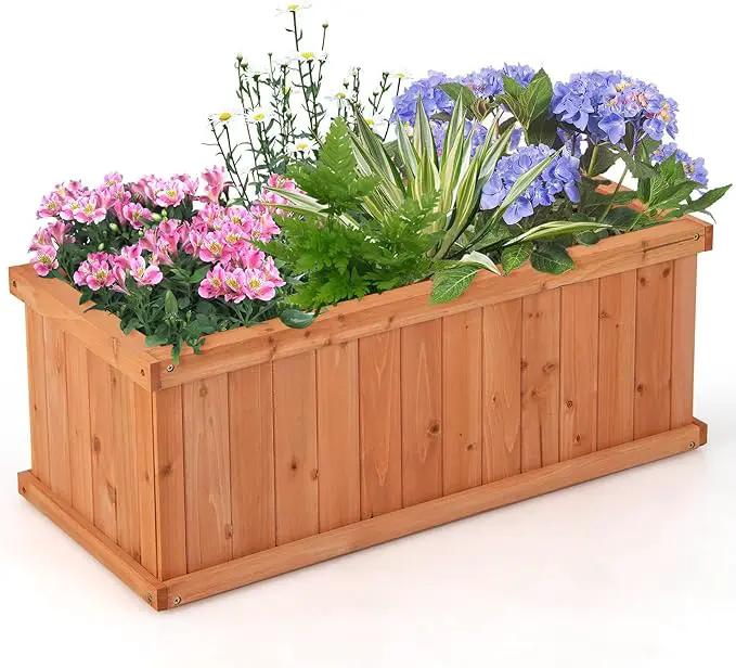 HAPPYGRILL Raised Garden Bed, Outdoor Elevated Flower Box w/ 4 Drainage Holes & Detachable Bottom Panels, Wood Planter Box for Vegetables Flowers Herbs & Fruits Growing, 31” x 14” x 12” by GreenHaven Gardens