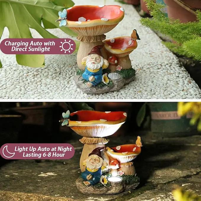 Garden Gnome Statue, Solar Powered Gnome Figurine with Mushroom Decor, Waterproof Resin Lawn Ornamnets for Outdoor Patio Yard Home Tabletop Deocr, Ideal Gifts for Mom by GreenHaven Gardens