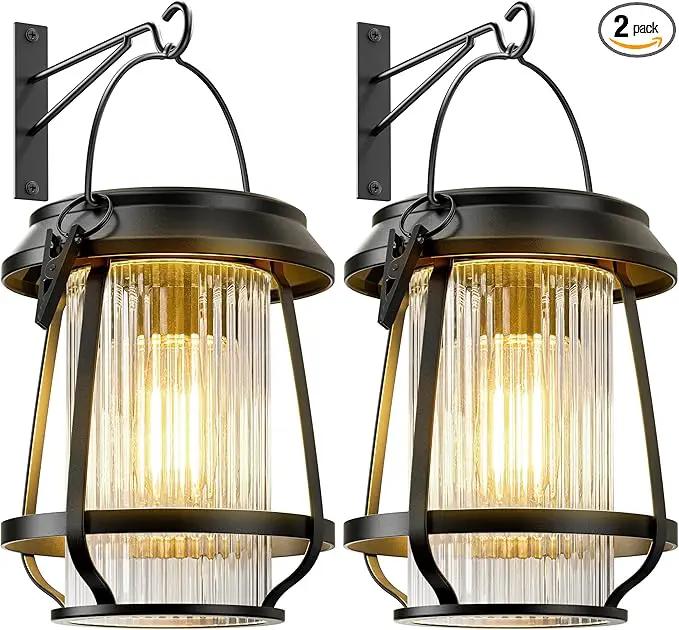 Solar Lanterns Outdoor Waterproof, Metal Hanging Solar Lights Outdoor with Hooks Wall Mount Kit, Solar Powered Lanterns for Garden Porch Patio Fence Decorative 2 Pack (Warm Light) by GreenHaven Gardens