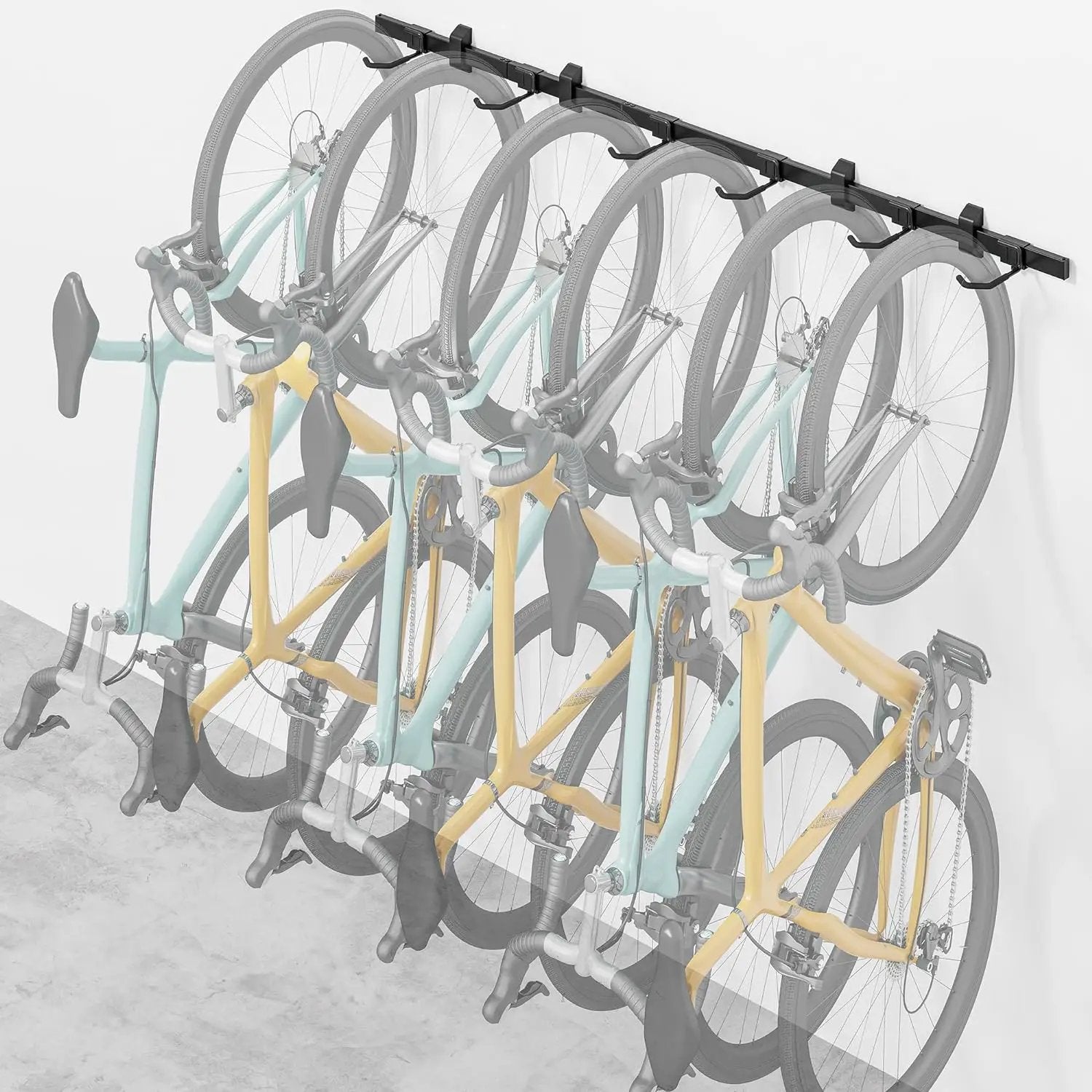 monTEK Enhanced Garage Bike Rack, Adjustable 6 Bike Hangers for Garage, Equipped with 78.5in Extended Rail to Accommodate Various Bicycle Sizes, Heavy-Duty Steel Bike Wall Mount, Max Capacity 330 lbs by GreenHaven Gardens
