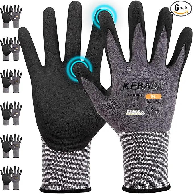 Kebada W2 Work Gloves for Men and Women, Nitrile Coated Working Gloves for Gardening, Construction, Warehouse, Safety Gloves for Work in Yard and Outdoors, 6 Pairs, XS by GreenHaven Gardens