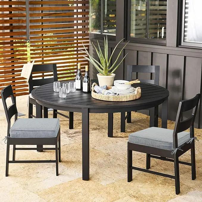 Outdoor Square Corner Seat Cushion, 19"x19"x3", Set of 4, Non Slip Seat Cushion Pads with Removable Cover for Patio Furniture, Garden Yard Lawn, Black White Mini Check by GreenHaven Gardens