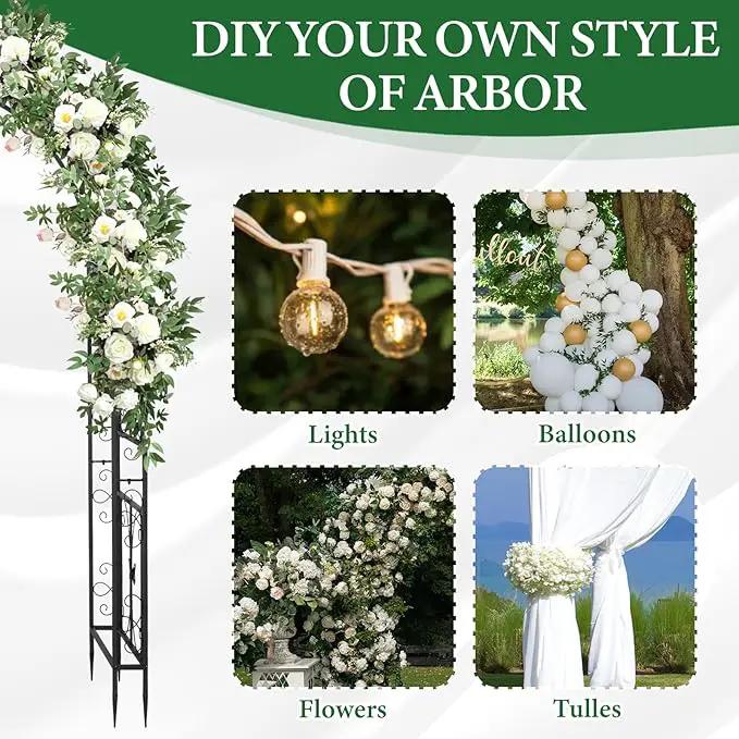 VINGLI Garden Arbor, Arch Archway for Wedding Ceremony Party, Steel Garden Trellis for Plant Climbing, Christmas Garden Decorations Pergola for Garden, Backyard, Lawn (Black, 75.5x22.8x94.5in) by GreenHaven Gardens