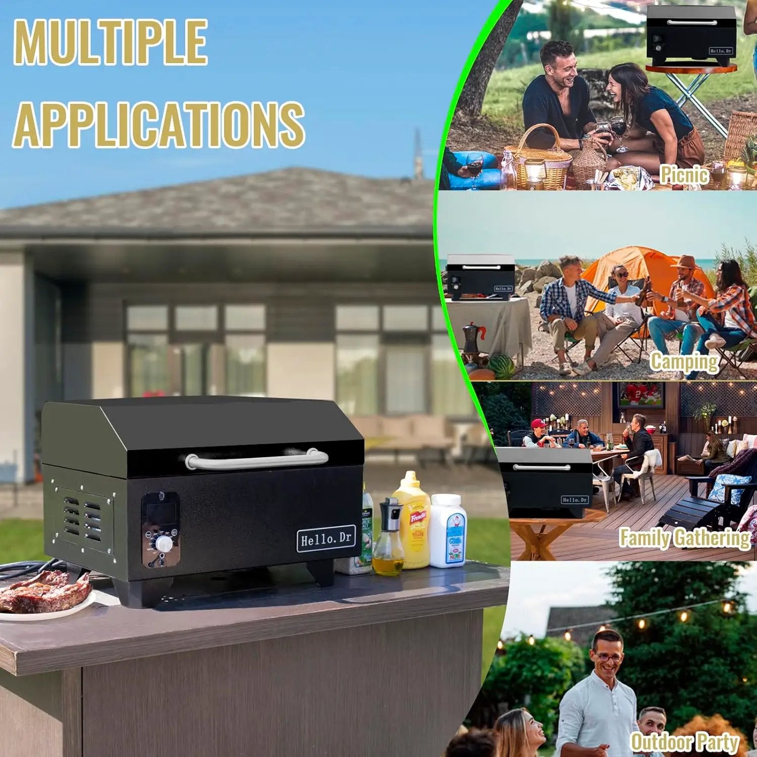 Pellet Grill, Portable Pellet Smoker, Smoker Grill with Digital Control, LED Screen, Meat Probe, Portable pellet Grills for BBQ, Smoke, Bake and Roast, RV Camping，Black by GreenHaven Gardens