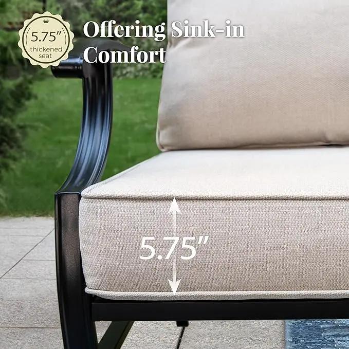 Patio Furniture Set with Fire Pit Table, 5 Pcs Metal Outdoor Conversation Set, 4 Single Chairs with 5.75" Extra Thick Cushion and 28" Fire Pit Table for Backyard Deck, Beige by GreenHaven Gardens