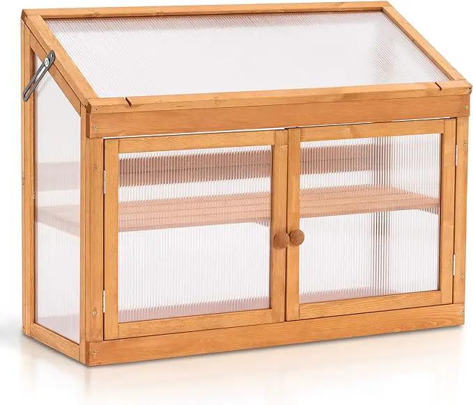 MCombo 2-Tier Wooden Cold Frame Garden Greenhouse Raised Flower Planter Shelf Bed Protection 6057-0160 (Orange) by GreenHaven Gardens