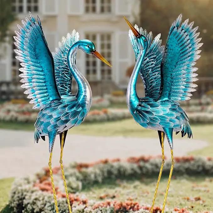 Natelf Garden Crane Statues for Outdoor, Blue Heron Decoy Courtyard Sculptures, Standing Metal Bird Yard Art for Patio Pond Backyard Decor(Set of 2) by GreenHaven Gardens