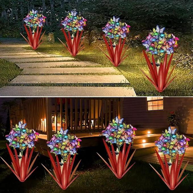 Homight Solar Metal Agave Butterfly Flower Stick Garden Sculpture - Outdoor Christmas Lights, Swaying Solar Lights Gift (2 PCS RED) by GreenHaven Gardens