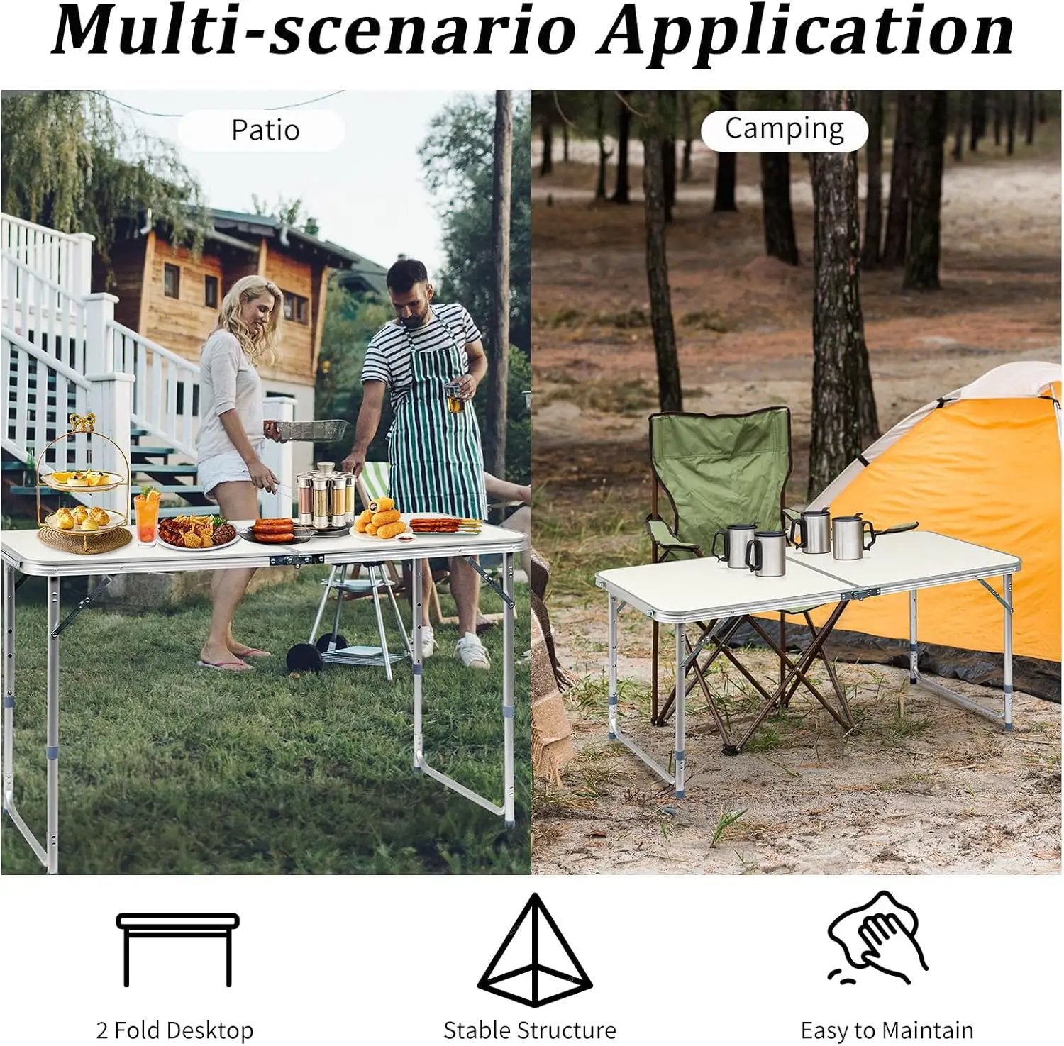 Outvita 4ft Portable Folding Camping Table, Outdoor Waterproof Adjustable Height Table, Aluminum Lightweight Suitcase Foldable Table for Picnic BBQ Beach Dining by GreenHaven Gardens