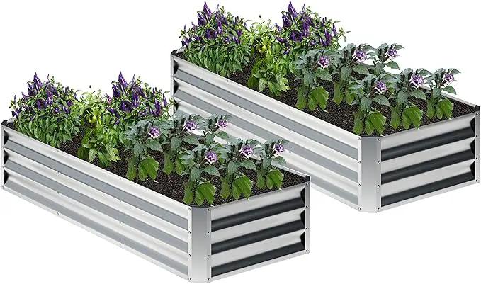 2PCS 6x2x1FT Galvanized Raised Garden Bed,Planter Raised Beds-Metal Garden Box,Large Plant for Outdoor Planting, Vegetables Bed,Flower,Herb-Sliver by GreenHaven Gardens