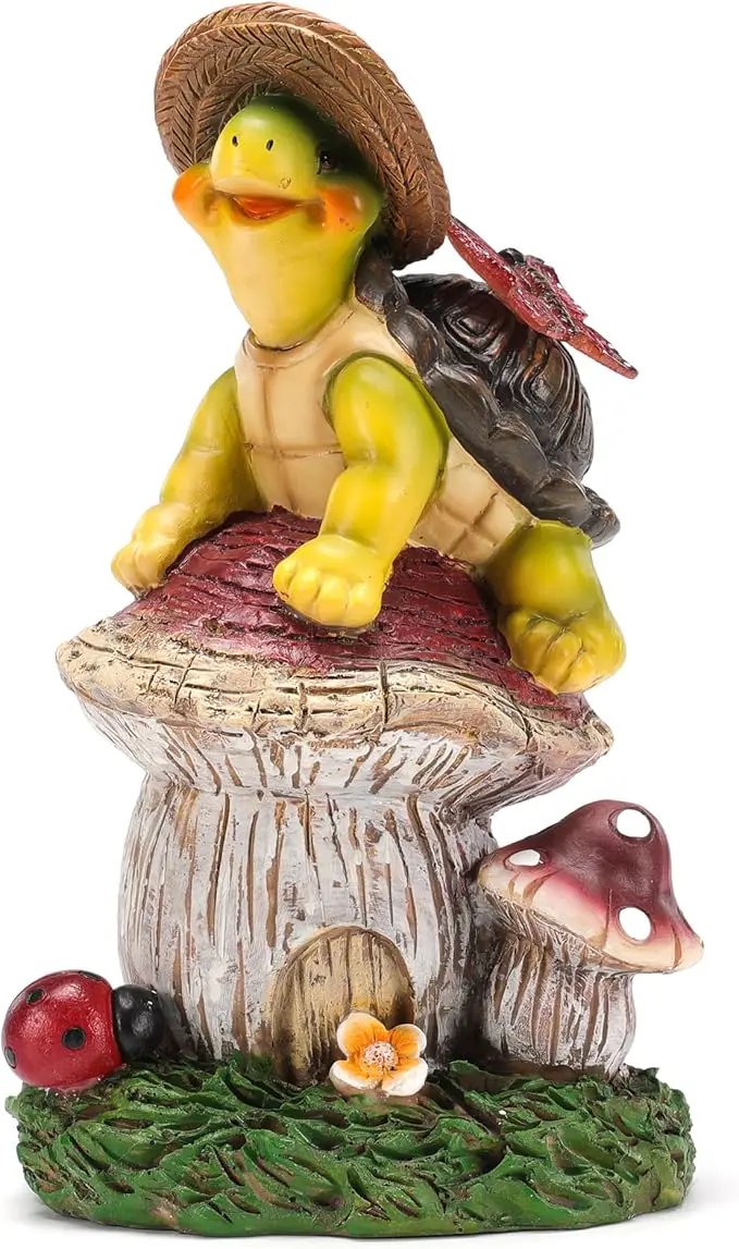 Turtle Figurine Garden Decor, Solar Turtle Outdoor Statue, Funny Turtle Gift Sculpture Decoration for Home Patio Yard Lawn Porch Ornament by GreenHaven Gardens
