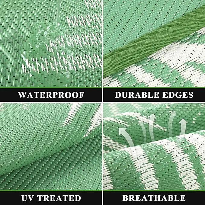 Pauwer Waterproof Outdoor Rug 9x12, Reversible Plastic Straw Patio Camping Rug, Indoor Outdoor RV Mat Carpet for Deck, Camper, Porch, Balcony, Backyard, Picnic, Leaf Green by GreenHaven Gardens