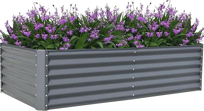 Domi Galvanized Raised Garden Bed, Outdoor Planter Garden Boxes Large Metal Planter Box for Gardening Vegetables Fruits Flowers, Dark Grey (8x4x1.5ft) by GreenHaven Gardens