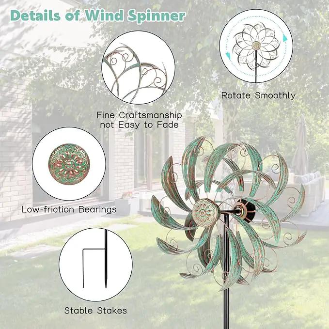Wind Spinners Outdoor Wind Spinner Metal 13” Dia Wind Spinners for Yard and Garden Decor Pinwheels Wind Sculptures & Spinners(57” H) by GreenHaven Gardens