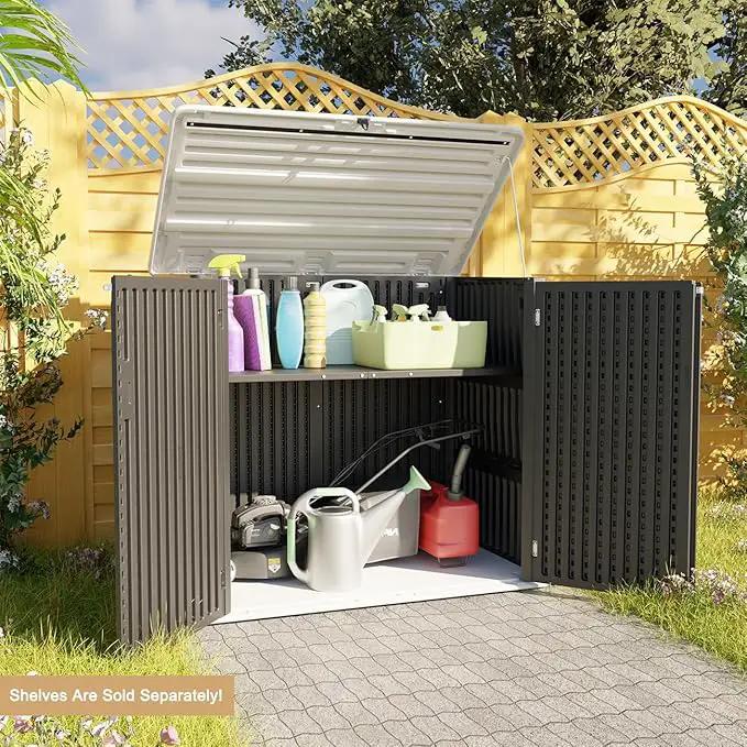 KINYING Larger Outdoor Storage Shed Weather Resistance, Resin Sheds & Outdoor Storage for Garden, Patios, Backyards, 48 Cu.Ft Tool Shed for Garbage Cans, Lawn Mower, Garden Tools,Black by GreenHaven Gardens