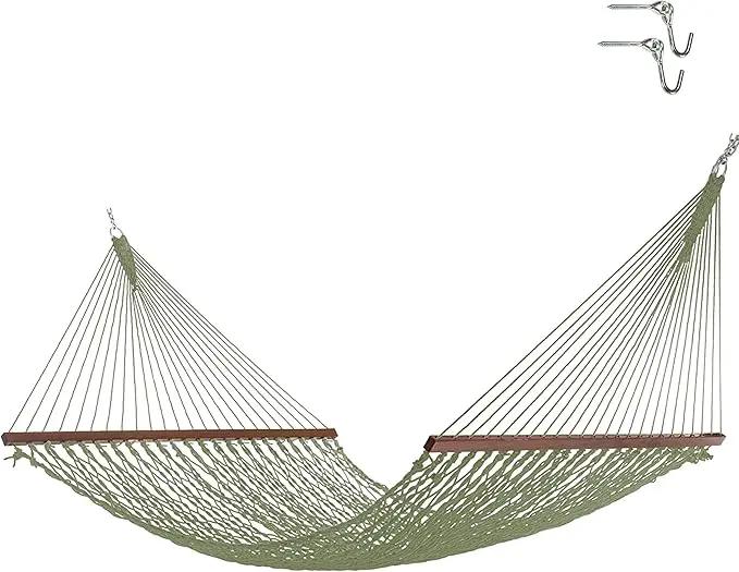 Hatteras Hammocks Deluxe Meadow Duracord Rope Hammock with Free Extension Chains & Tree Hooks, Handcrafted in The USA, 450 LB Weight Capacity, 13 ft. x 60 in by GreenHaven Gardens