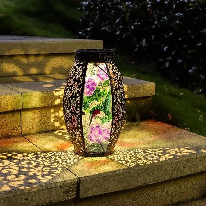 Outdoor Solar Lantern-Waterproof Hummingbird Hanging Metal Decorative Lights for Patio Table Garden Pathway Yard with Super Bright Warm White LED, Large Solar Panels, Auto On/Off by GreenHaven Gardens