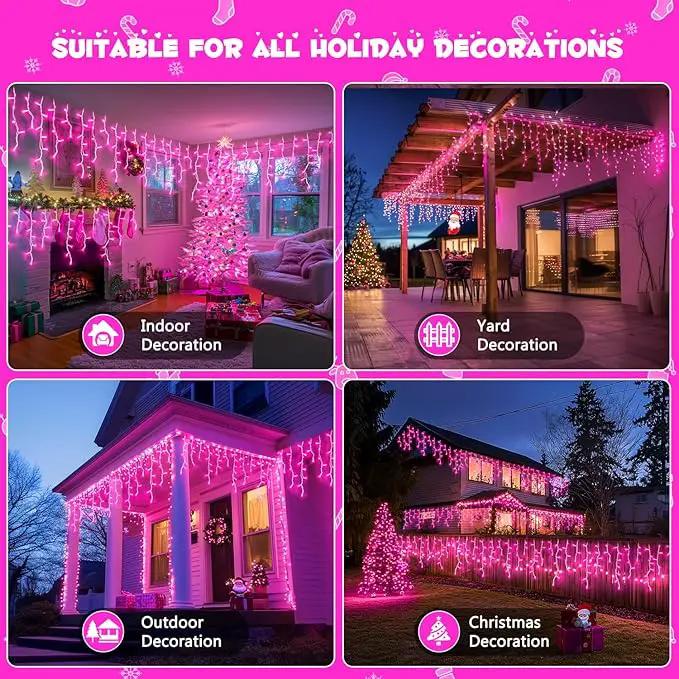 JMEXSUSS 400 LED Pink Valentine Lights, Connectable Pink Christmas Lights Indoor Outdoor with Remote, Pink Icicle String Lights for Room Fireplace Decorations by GreenHaven Gardens