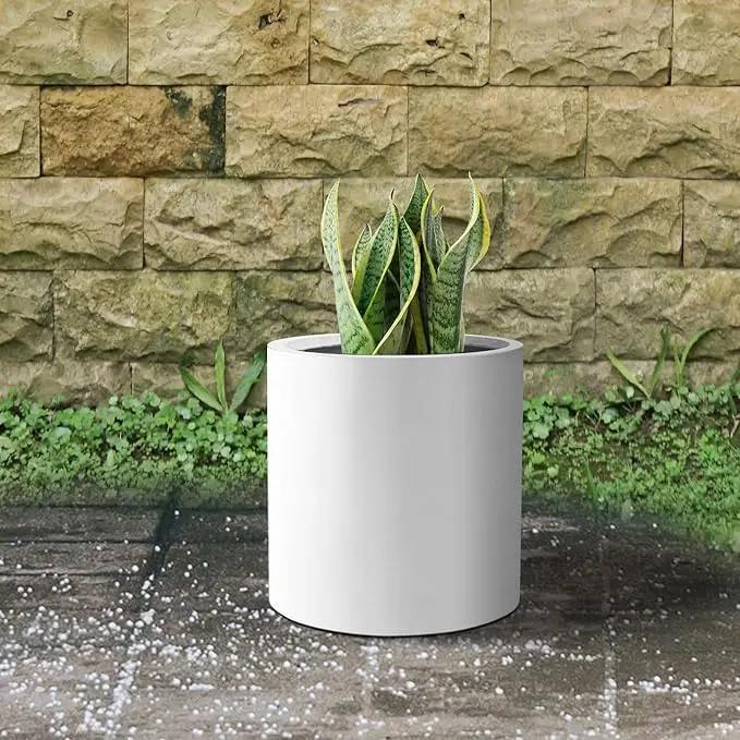 Kante 9.8" Dia Round Concrete Planter, Modern Style Large Cylindrical Plant Pot with Drainage Hole and Rubber Plug for Indoor Outdoor Patio, Pure White by GreenHaven Gardens