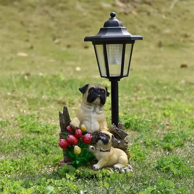 Solar Garden Country Farm Pug Dogs with Light, Outside-Outdoor Decorations Animal Statue for Patio Yard Lawn Walkway Ornaments Clearance Gifts for Mom Grandma Birthday by GreenHaven Gardens