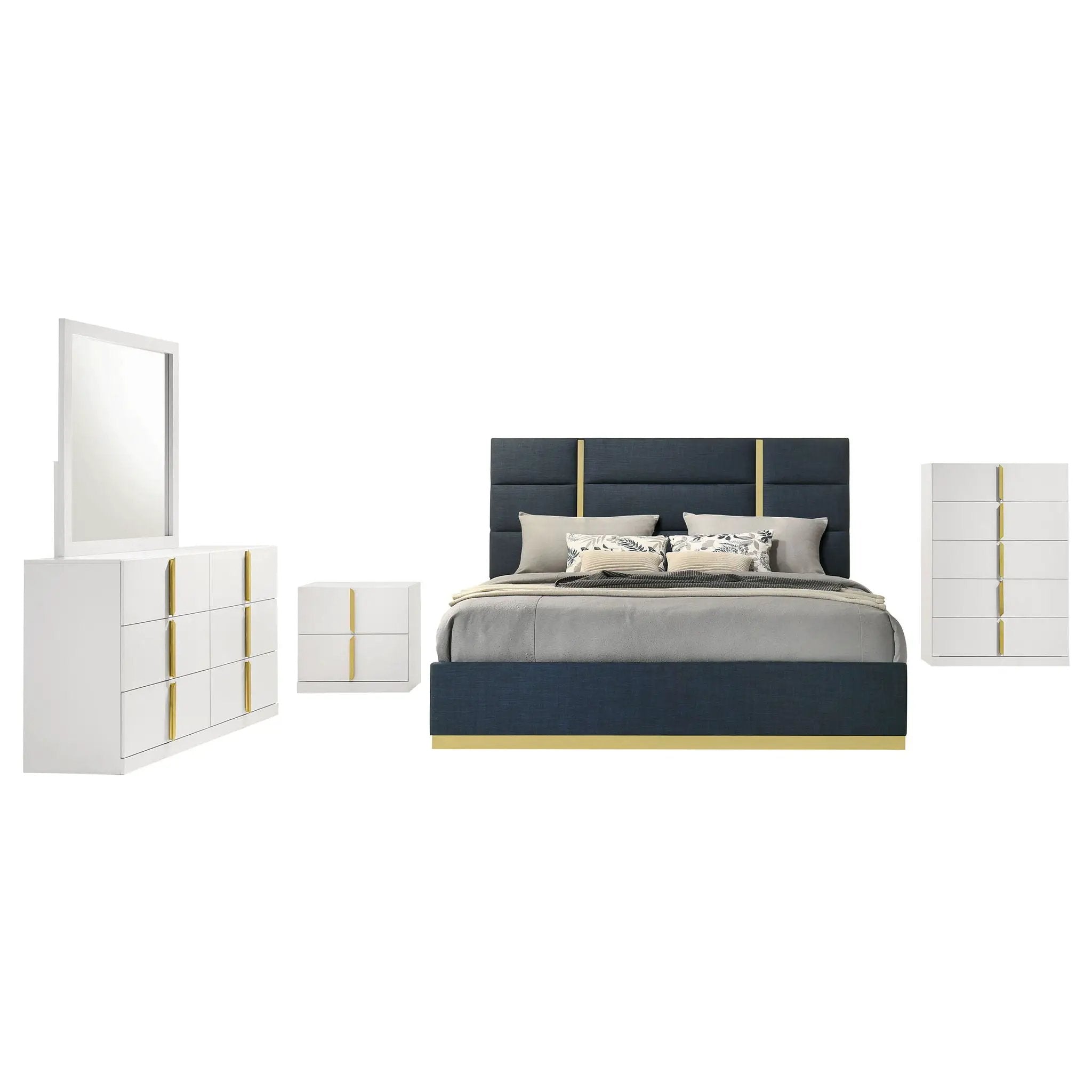 Ines 5-piece Queen Bedroom Set Navy and White High Gloss by Unique Piece Furniture
