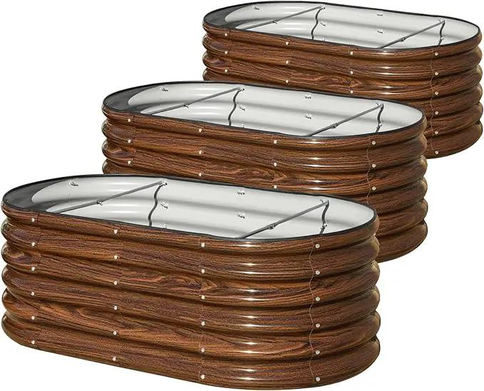 SnugNiture 3 Pcs 4x2x1.5ft Raised Garden Bed Outdoor, 17" Tall Galvanized Metal Planter Box, Raised Garden Bed Kit for Planting Vegetables Plants Fruits, Brown by GreenHaven Gardens
