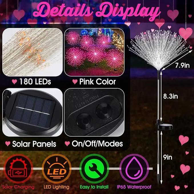 6 Pack Pink Solar Firework Lights 180 LED 8 Lighting Modes Waterproof Outdoor Decorative Solar Lights for Easter Wedding Birthday Garden Patio Yard Pathway Walkway Lawn Decor by GreenHaven Gardens