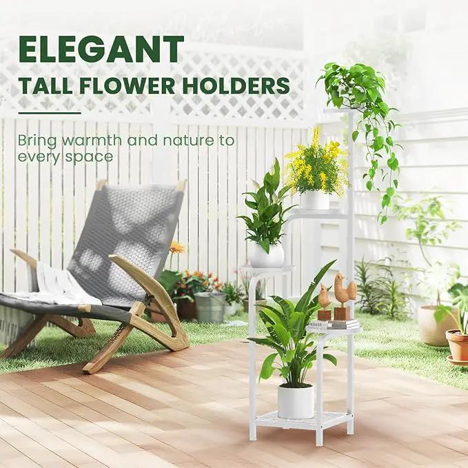 TOSKING 5 Tier Tall Plant Stand Indoor Outdoor, Heavy Duty Corner Shelf for Plants & Decor, Space Saving 3.9FT Metal Flower Pot Stand for Balcony, Garden, Living Room, Patio (White, 47in) by GreenHaven Gardens