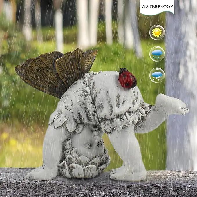 Garden Flower Fairy Outdoor Solar Decor,Fairy Garden Sculpture,Resin Ornaments for Patio Lawn Yard Porch,Playful Garden Flower Fairy Statues for Outside Angel Gifts,8.98 Inches Tall by GreenHaven Gardens