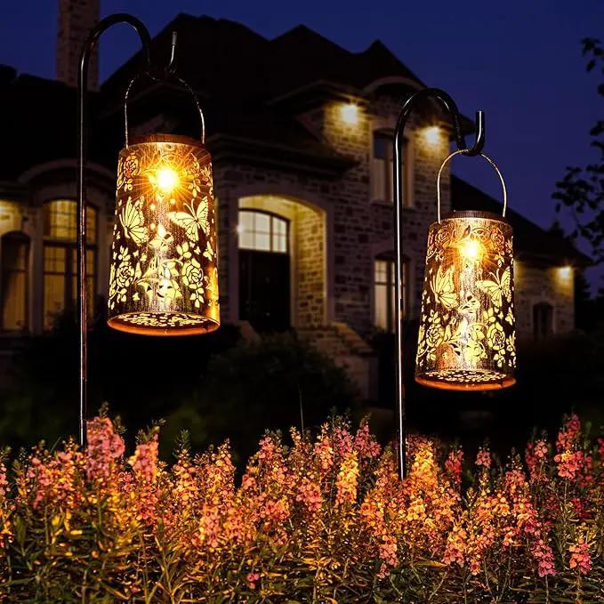 Outdoor Solar Lanterns Large Butterfly Pattern Lantern Hanging Light House Yard Patio Backyard Porch PathwayDecor Gifts for Women Grandma Mom Friends 2pcs by GreenHaven Gardens