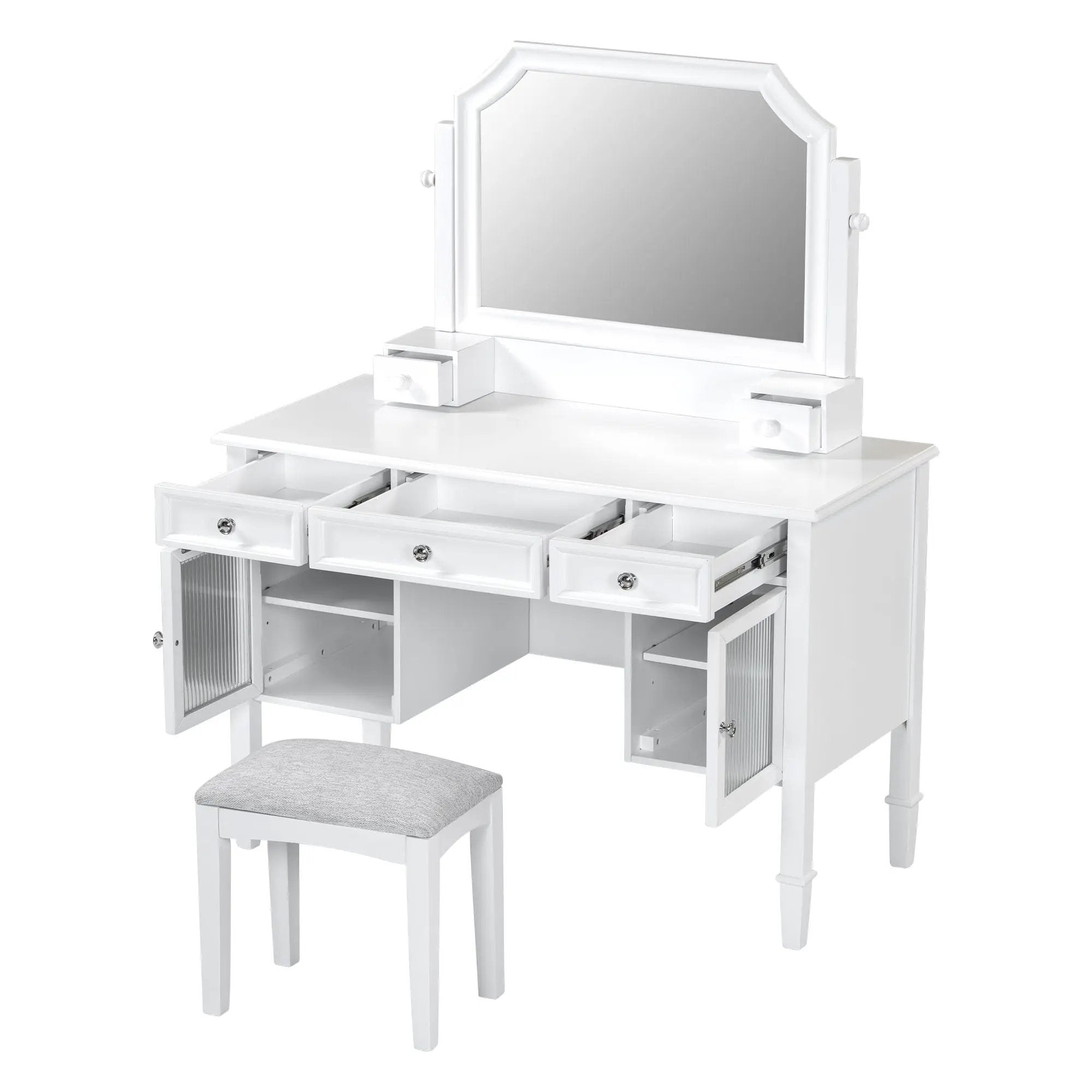 Elegant Makeup Vanity Desk With Adjustable Mirror And Storage And Construction - White by HouseOfZazla