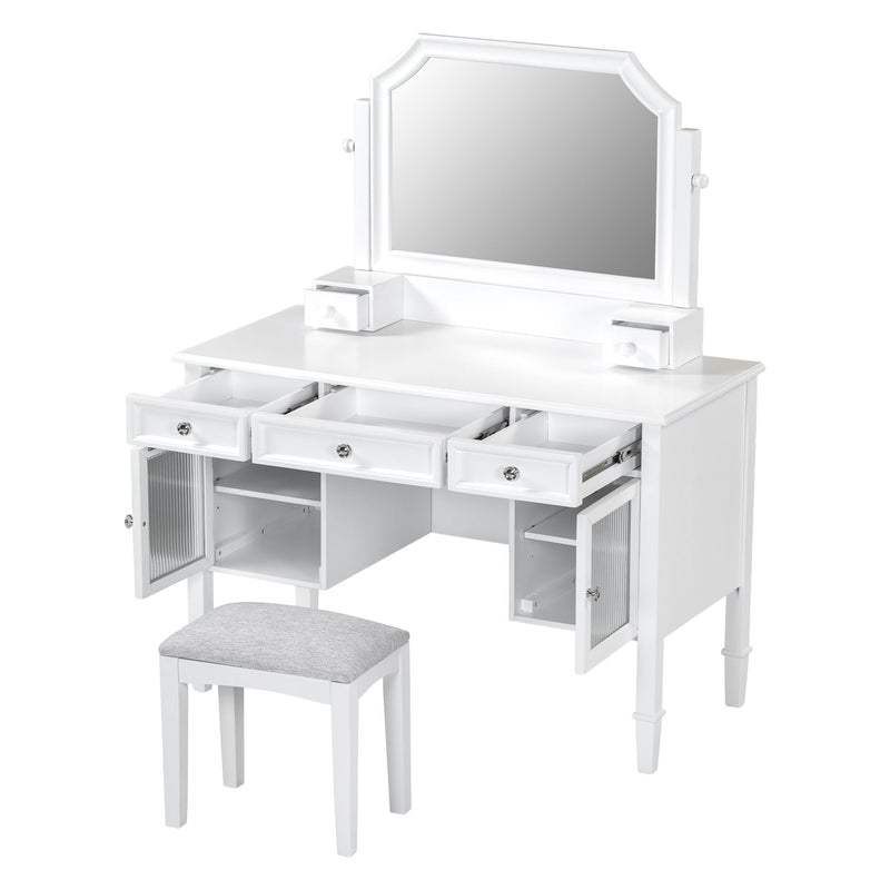 Elegant Makeup Vanity Desk With Adjustable Mirror And Storage And Construction - White by HouseOfZazla