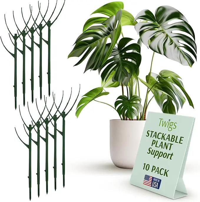 Stackable Plant Support Stakes, Stem Holder Structure for Indoor & Outdoor Use, Garden Accessories for Climbing & Potted Plants, Trellis Alternative - Monstera (Dark Green), 10 Pack, 17" L by GreenHaven Gardens