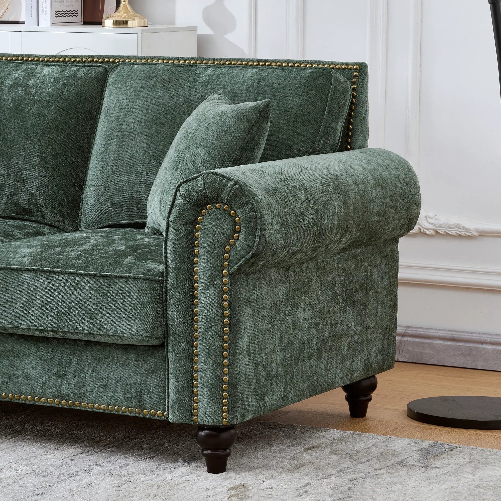 3 Seater Sofa With Tufted Upholstery, Rolled Arms, Nailhead Trim by HouseOfZazla