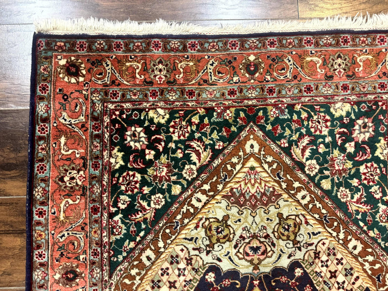 Persian Tabriz Rug 3x4, Navy Blue, Birds, Floral, Prayer Rug, Handmade Wool Rug, Finely Hand Knotted 325 KPSI by Jewel Rugs