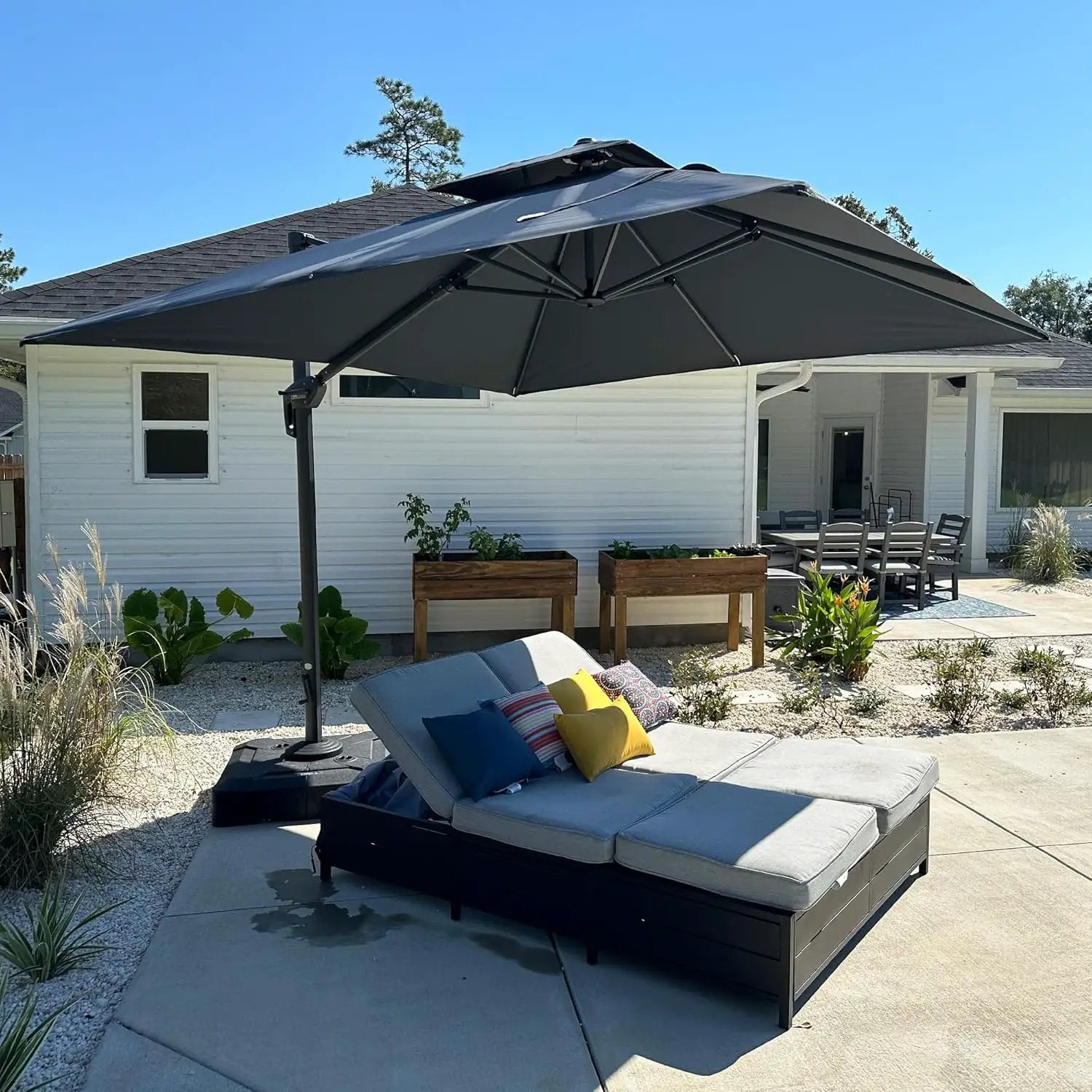 PURPLE LEAF 12' X 12' Patio Umbrella Outdoor Square Umbrella Large Cantilever Windproof Offset for Garden, Deck, Backyard and Pool, Grey by GreenHaven Gardens