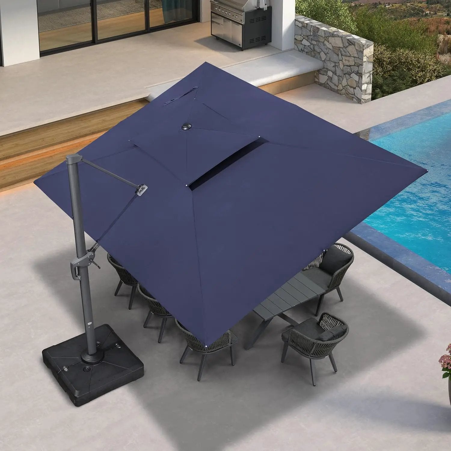 PURPLE LEAF 10' X 13' Cantilever Outdoor Umbrellas Large Patio Umbrella Hanging Double Top Rectangle Offset Umbrella with 360°Rotation Tilting Umbrella Outdoor Patio Navy Blue by GreenHaven Gardens