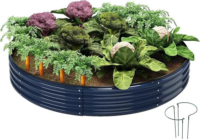 Galvanized Metal Planter Round Raised Garden Bed Kit for Gardening Outdoor，3x3x1ft Grow Garden Box Raised Flower Bed，Round Galvanized Planter Outdoor Large Metal Fire Pit Ring by GreenHaven Gardens