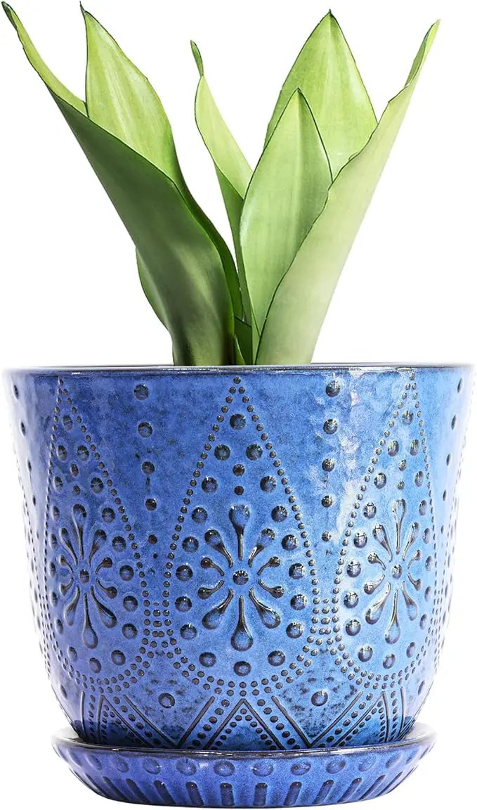 Gepege 10 Inch Plant Pot, Ceramic Planter with Drainage Holes and Saucers for Plants Indoor and Outdoor Flower Pot by GreenHaven Gardens