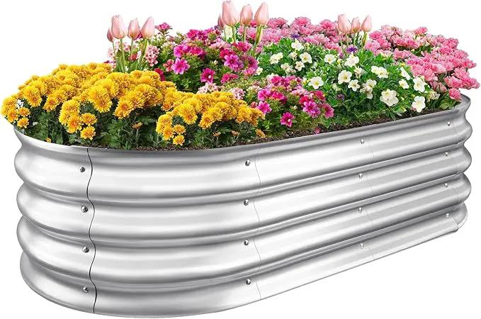 Sponvatt Raised Garden Bed - Outdoor Galvanized Raised Garden Bed Planter Boxes, Large Oval Metal for Gardening Planter Box Kit,Suitable for Vegetables,Herbs, and Flowers (4x2x1 Ft,Silver) by GreenHaven Gardens