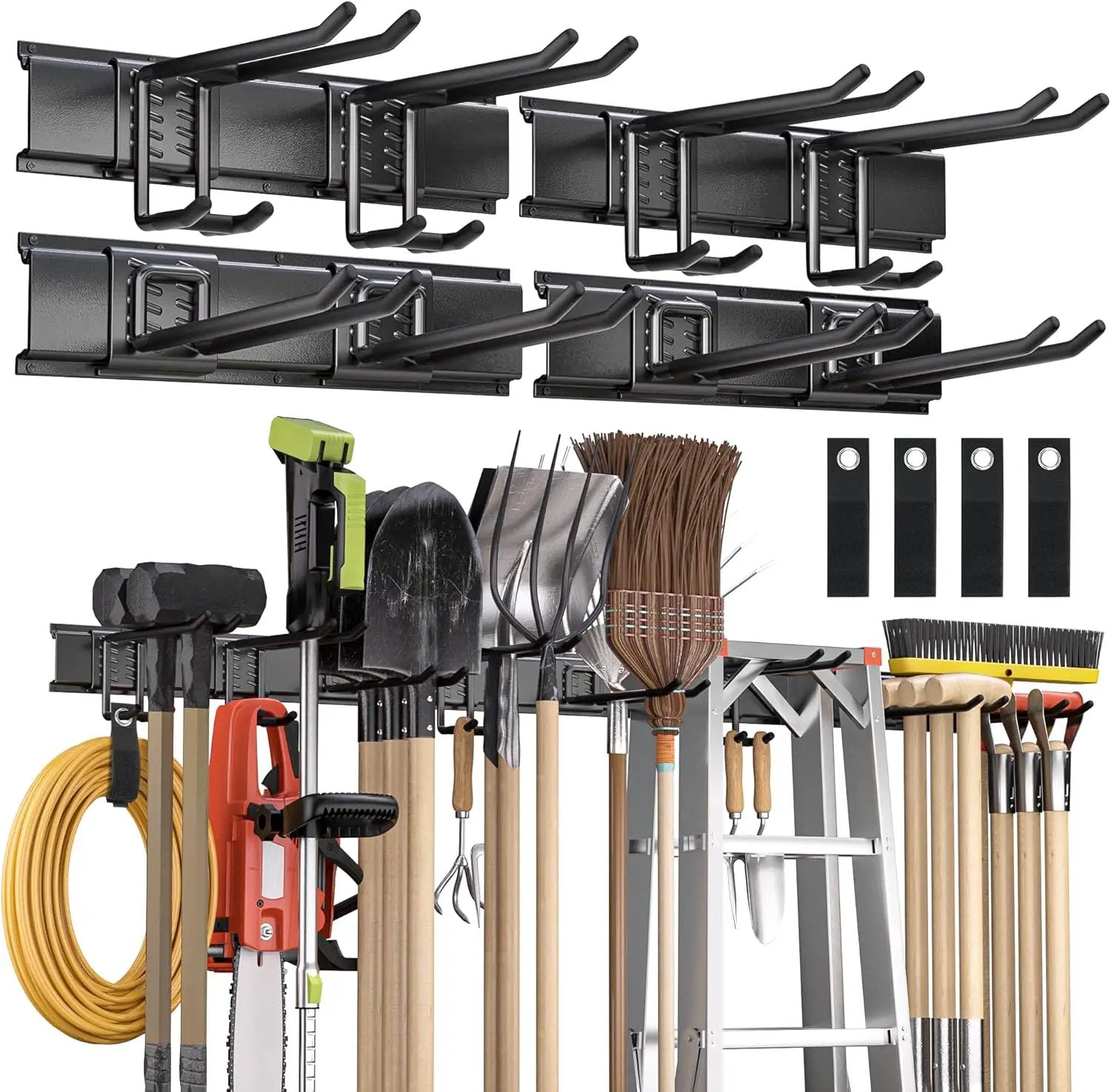 Garden Tool Organizer Wall Mount, 64 inches Tool Storage Rack with Adjustable Hooks, 600lbs Adjustable Heavy Duty Metal Hooks, Yard Shed Rack Holder System Hanging Rake Broom Mop Snowboard, Men Gift by GreenHaven Gardens